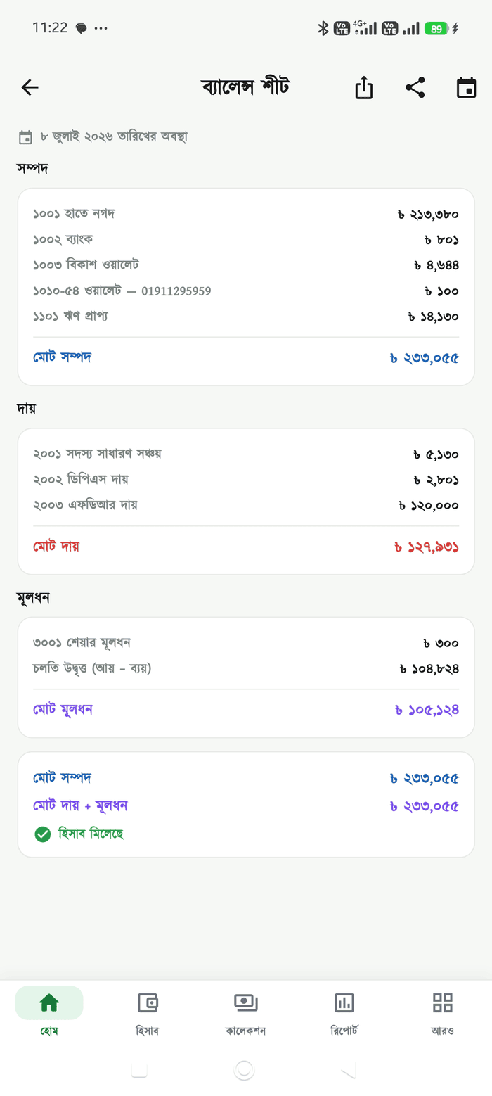ব্যালেন্স শীট স্ক্রিন