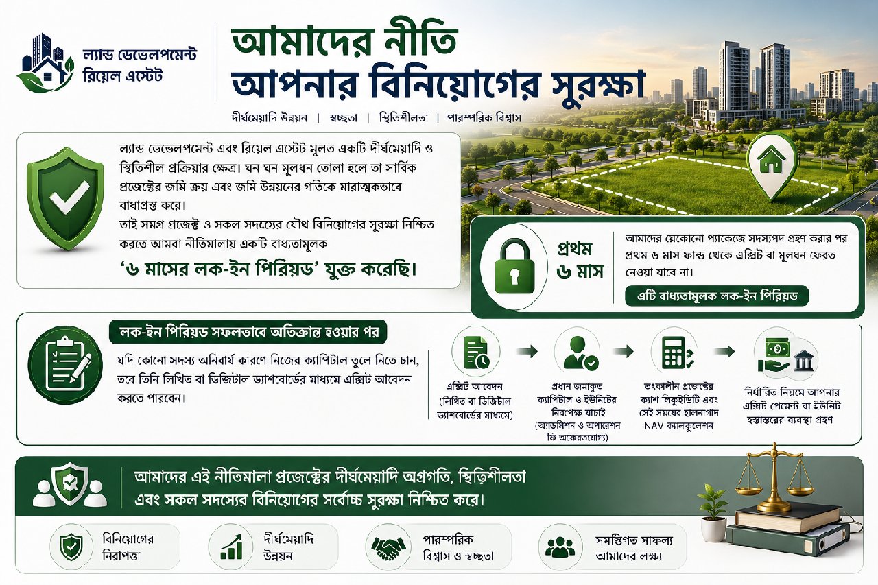 ফান্ডের স্থিতিশীলতায় ৬ মাসের লক-ইন পিরিয়ড ও আমাদের এক্সিট পলিসি